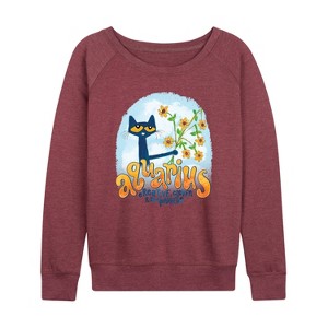 Women's - Pete the Cat - Aquarius Lightweight French Terry Wide Neck Long Sleeve Graphic Shirt - 1 of 4
