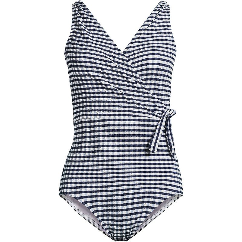 Lands' End Women's Gingham Surplice One Piece Swimsuit, 3 of 6