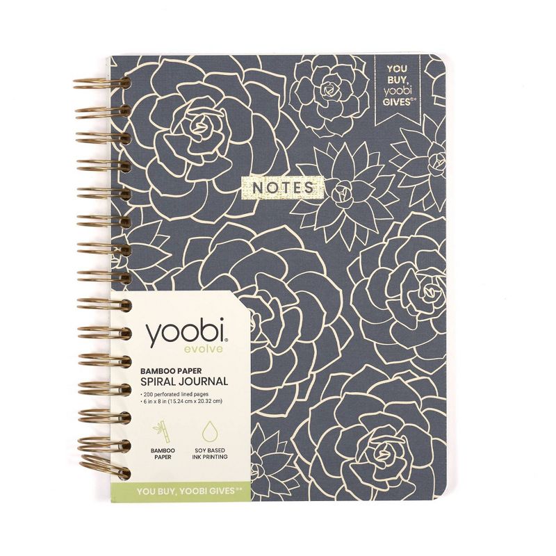 100 Sheet College Ruled evolve Journal 6&#34;x8&#34; Spiral Soft Cover Navy Succulents - Yoobi&#8482;, 1 of 10