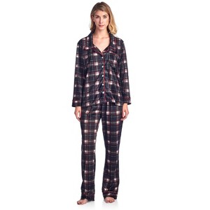 Ashford & Brooks Women's Minky Micro Fleece Button Up Pajama Set - 1 of 4