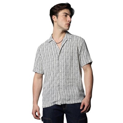 Campus Sutra Men Men's Ivory White Dot Lined Shirt