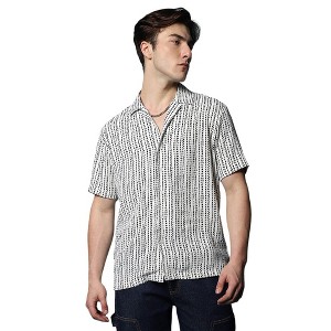 Campus Sutra Men Men's Ivory White Dot Lined Shirt - 1 of 3