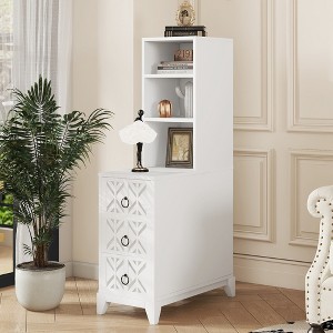 JUJABU Tall Corner End Table with 3 Drawers & 2 Open Shelves for Bedroom - 1 of 4