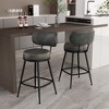 Vipbear Bar Stools Set of 2, Faux Leather 26" H Swivel Counter Height Barstools with Back, Mid Century Modern Bar Stools with Stylish Stitching, Black - 2 of 4