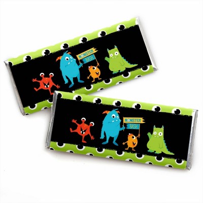 Big Dot of Happiness Monster Bash - Candy Bar Wrapper Little Monster Birthday Party or Baby Shower Favors - Set of 24