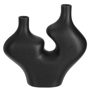 Unique Bargains Ceramic Office Home Double Peak Modern Decorative Vase Black - 1 of 4