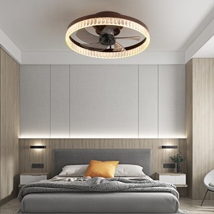 20" Brown Ceiling Fan with LED Light Modern Flush Mount Fan with Crystal Ring Design - 1 of 4