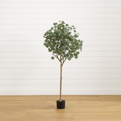 5-Foot Green Artificial Eucalyptus Tree in Black Plastic Pot