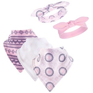 Yoga Sprout Baby Girl Cotton Bandana Bibs and Headbands 5pk, Ornamental, One Size - 1 of 1