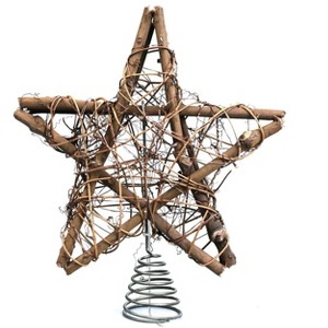 Aoibox Christmas Tree Topper Star Rattan 10 Inch Rustic Farmhouse Decor 50 Warm White LED Lights Double Sided 1 Piece - 1 of 4