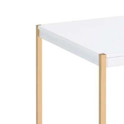 Elegant White and Gold Mirrored End Table with Storage