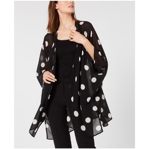 Anne Klein Womens Open Front Chiffon Kimono Top Blouse, Black, Small - 1 of 1
