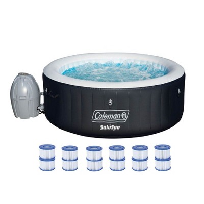 Coleman 13804-BW SaluSpa 4 Person Portable Inflatable Outdoor Round Hot Tub Spa with Air Jets, Pump, and 12 Replacement Filter Cartridges, Black