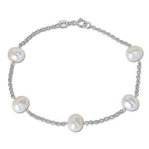 EVERLY JEWELRY | 14K White Gold  6.5-7mm White Freshwater Cultured Round Pearls Bracelet, 16-inch - 1 of 4