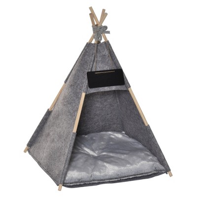 PawHut Pet Teepee Tent Cat Bed Dog House with Thick Cushion Chalkboard for Kitten and Puppy 32inch/80cm Grey