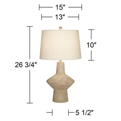 Set of 2 Beige Geometric Coastal Table Lamps with Off-White Shades