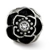 Black Bow Jewelry Sterling Silver, Black Enamel & Crystal Antiqued Flower Bead Charm - 3 of 4