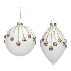 Transpac Glass Ornament w/Starburst Drip Set of 2 Christmas Home Decorations - 1 of 1