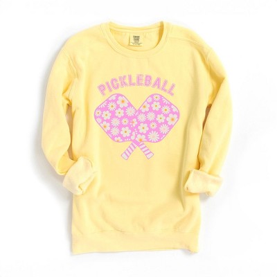 Simply Sage Market Women's Garment Dyed Graphic Sweatshirt Pickleball Flowered Paddles - XL - Butter