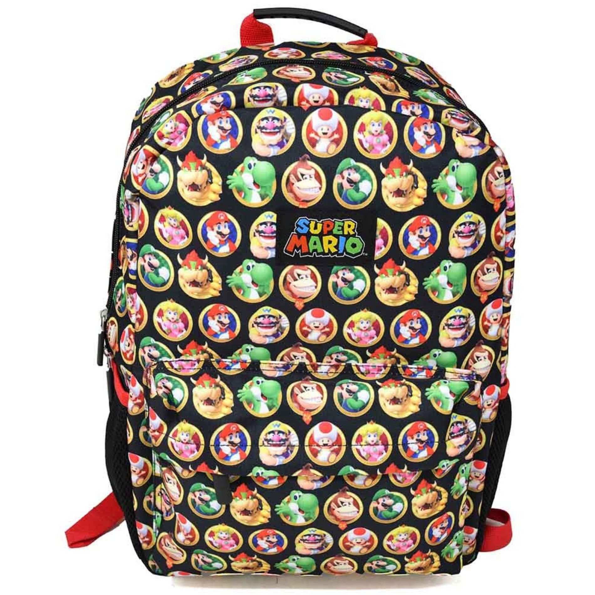 Bioworld Black Super Mario 16" Kids Backpack with small front pocket