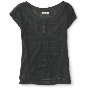 Aeropostale Womens Sheer Mixed Knit Henley Sweater, Grey, Medium - 1 of 1