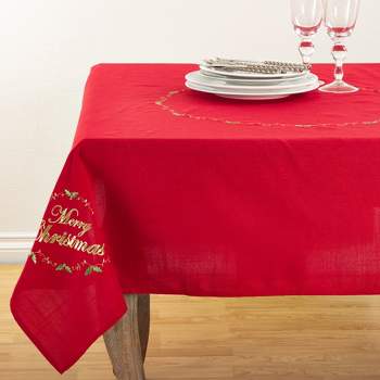 Saro Lifestyle Merry Christmas Embroidered Design Holiday Tablecloth, 54"x54", Red