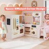 Costway Corner Play Kitchen with Lights & Sounds Wooden Toy Kitchen Set Storage for Ages 3+ Beige/Brown/Pink - 2 of 4