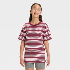 Girls' Oversized Short Sleeve Striped T-Shirt - art class™ - 1 of 3