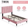 Velvet Upholstered Platform Bed Frame, Adjustable Headboard, Diagonal Tufted, Twin/Full/King Size, Beige/Pink - 3 of 4