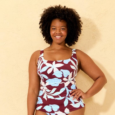 Shade & Shore Women's Tropical Print Shirred Square Neck Tankini Top - Shade & Shore™ Multi L — фото 4