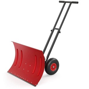 30 Inch Heavy Duty Wheeled Snow Shovel, Adjustable Metal Snow Pusher with 5-Position Handle & Multi-Angle Carbon Steel Blade - 1 of 4