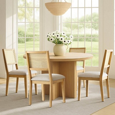 Dining Chairs, Mid Century Upholstered Dining Chairs, Rattan Back Chairs with Black Frame for Kitchen or Dining Room-Tanpinhause