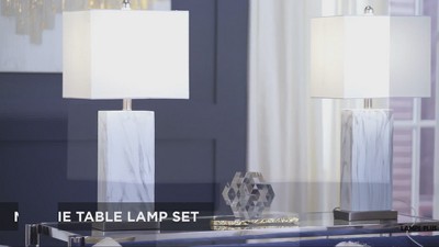 Connie 27'' White Faux Marble Modern Table Lamps with USB Ports, Set of 2