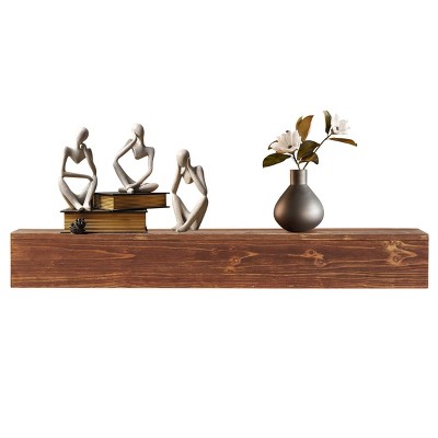 SEVOBAL Decorative Wall Shelf 60" Rustic Wood Fireplace Mantel Wall-Mounted Floating Shelf for Home Decor, Brown, 60"*9"*6"