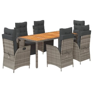 vidaXL Patio Dining Set with Cushions Outdoor Garden Furniture Poly Rattan - Gray 74.8" Table Length 6 Pieces - 1 of 4
