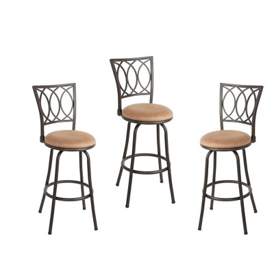 Set of 3 Virgil Adjustable Height Swivel Barstool Tan/Bronze - Silverwood