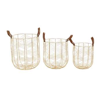 Set of 3 Metal Storage Baskets Gold - Olivia & May
