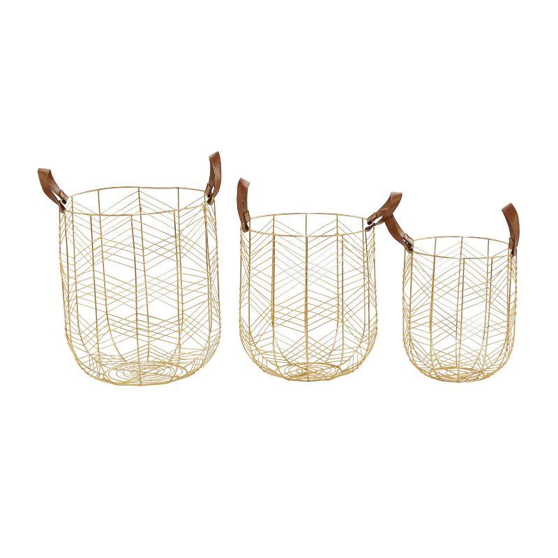 Set of 3 Metal Storage Baskets Gold - Olivia &#38; May, 1 of 6