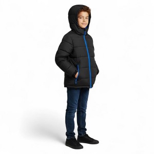SUPER TRIPLE GOOSE Boys Puffer Jacket with Hood – Warm Winter Coat with Pop Color Zippers - 1 of 3