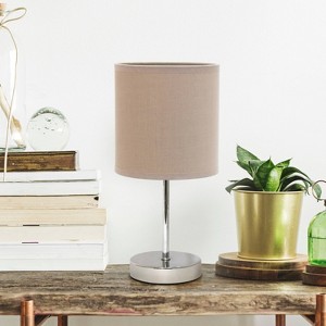 11.81" Traditional Petite Metal Stick Bedside Table Desk Lamp in Chrome with Fabric Shade - Creekwood Home - 1 of 4