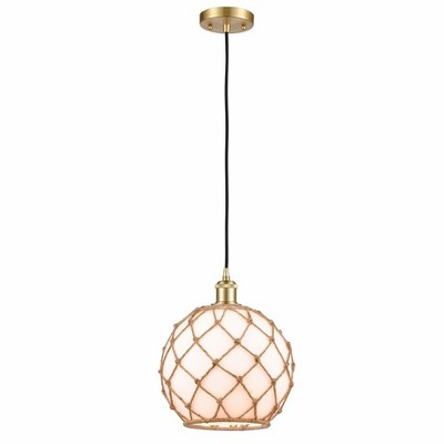 Farmhouse Rope - 1 Light Cord Hung Mini Pendant In Industrial Style-13 Inches Tall and 10 Inches Wide