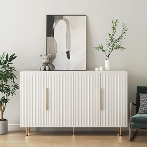 Wood Modern Buffet Cabinet with Fluted Panels, Large Sideboard with Adjustable Shelves, Credenza and Accent Console Storage Cabinet - 1 of 4