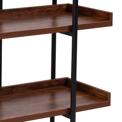 Modern Rustic Black Metal Frame 50" Display Shelf with Woodgrain Finish