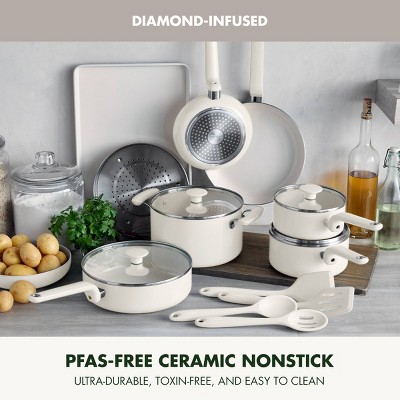 GreenPan Rio Advanced 16pc Ceramic Nonstick Cookware Set Cream‼️only 2 pans‼️