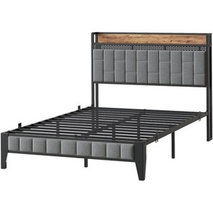 Full Bed Frame with Headboard, Charging Station, LED Lights, Underbed Storage, Metal Slat Support – No Box Spring Needed for Apartments & Dorms - 1 of 4