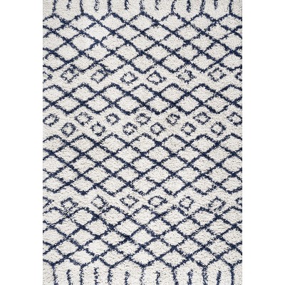 Ivory and Navy Moroccan Diamond Shag Area Rug