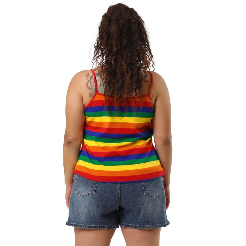 Agnes Orinda Women's Plus Size Stripe Strap Sleeveless Stretch Rainbow Camisole, 5 of 7