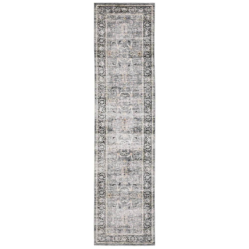 2'x8' Colette Washable Bordered Oriental Indoor Area Rug Charcoal/Gray - Captiv8e Designs