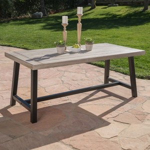Osparple 71 Inch Rectangle Patio Table,Outdoor Sandblast Finish Acacia Wood Dining Table with Metal Legs for 6,Easy to Assemble - 1 of 4