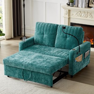 Modern Loveseat Pull-Out Sofa Bed, Convertible Sleeper Corner Couch With Adjustable Backrest - 1 of 4